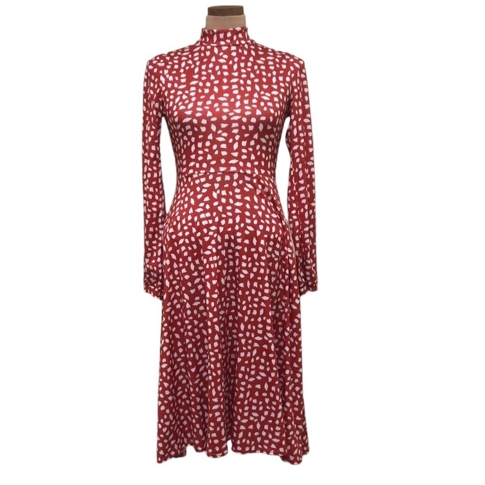 Boohoo Midi Dress Size 6 Burnt Orange White Print